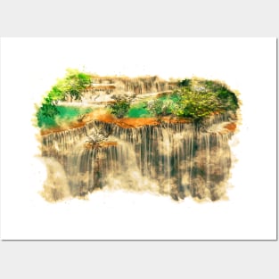 Thailand Waterfalls Watercolor Art Posters and Art